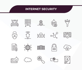 Poster - fully editable outline icon collection from internet security concept. thin line icons set such as router, proxy server, file security, remote support, internet connection,