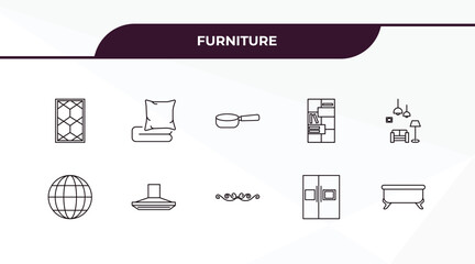 Poster - fully editable outline icon collection from furniture concept. thin line icons set such as rug, linens, globe, fridge, bath,