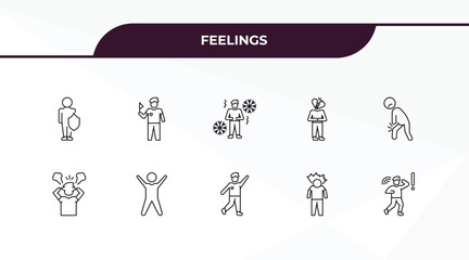 Aufkleber - fully editable outline icon collection from feelings concept. thin line icons set such as safe human, accomplished human, pissed human, irritated scared