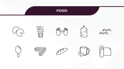 Aufkleber - fully editable outline icon collection from food concept. thin line icons set such as fortune cookie, fresh smoothie, bitten ice cream, hot herbal, wrapping,
