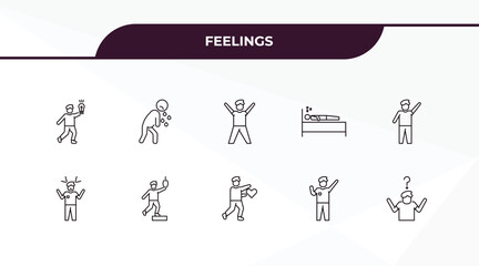 Poster - fully editable outline icon collection from feelings concept. thin line icons set such as inspired human, rough human, aggravated human, amazing confused