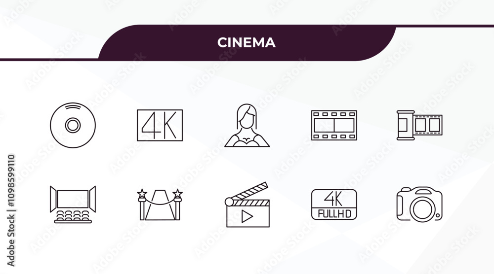 fully editable outline icon collection from cinema concept. thin line ...