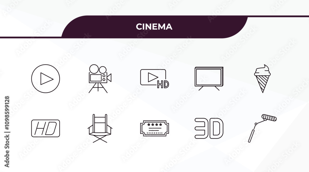 fully editable outline icon collection from cinema concept. thin line ...