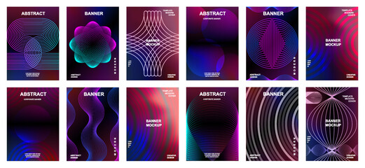 Poster - Modern gradient cover background design set. Cover card. Vibrant 3d geometric shapes compositions. Banner, cover, card, wallpaper, decoration, poster, brochure, leaflet, social media, advertising