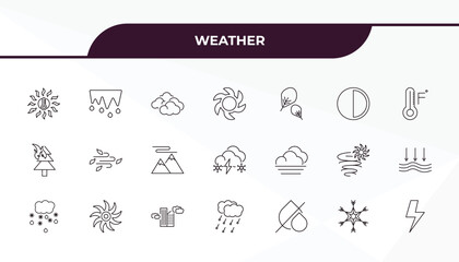 Poster - fully editable outline icon collection from weather concept. thin line icons set such as summer, thaw, foggy, snow, bolt,