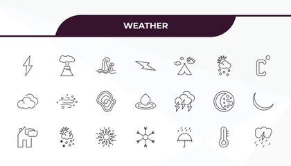 Aufkleber - fully editable outline icon collection from weather concept. thin line icons set such as light bolt, volcano, stormy, thermometer, thunderstorm,