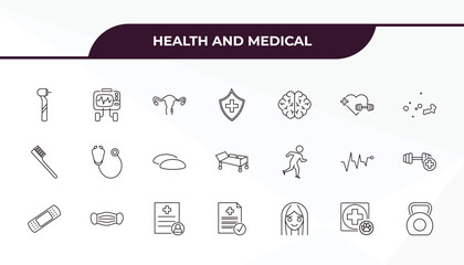 Poster - fully editable outline icon collection from health and medical concept. thin line icons set such as dental drill, defibrillator, running, veterinary, kettlebell,
