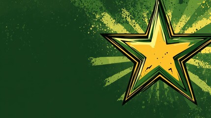Poster - Vibrant Green Starburst Radiating Golden Accents in a Dynamic Abstract Design