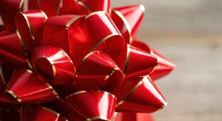 Wall Mural - red gift bow with gold stripes is decorating a present for a special occasion