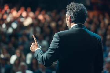 A prominent business leader from a different cultural background delivering an inspiring keynote speech at a conference.