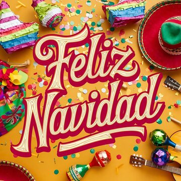 Feliz Navidad lettering Spanish language happy merry Christmas tree Winter Design for greeting card posters stickers  banner