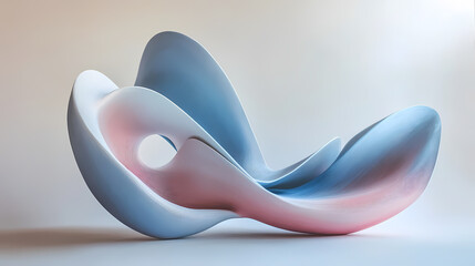 Wall Mural - a smooth, abstract sculpture featuring flowing curves in soft shades of blue and pink against a ligh