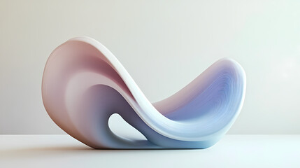 Wall Mural - a smooth, abstract sculpture featuring flowing curves in soft shades of blue and pink against a ligh