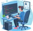 © MDSIAM - a boy is programming on his pc vector