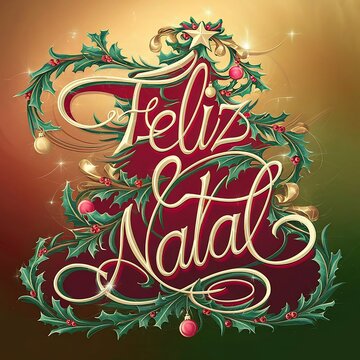 Feliz Natal lettering Portuguese league happy merry  Christmas tree Winter Design for greeting card posters  banner illustration