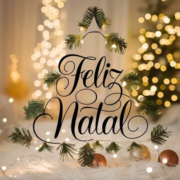 Feliz Natal lettering Portuguese league happy merry  Christmas tree Winter Design for greeting card posters  banner illustration