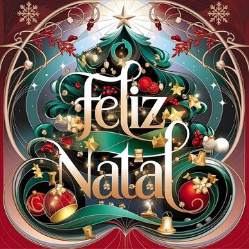 Feliz Natal lettering Portuguese league Feliz Natal Família happy merry  Christmas tree Winter Design for greeting card posters  banner illustration