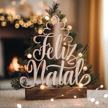 Feliz Natal lettering Portuguese league happy merry  Christmas tree Winter Design for greeting card posters  banner illustration