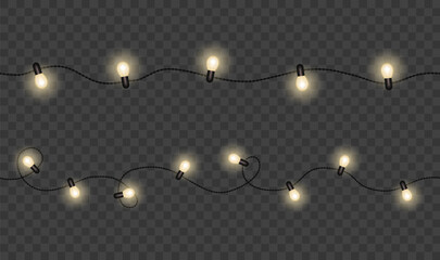 Wall Mural - vector shiny decorative seamless light garlands - christmas decoration element on dark background