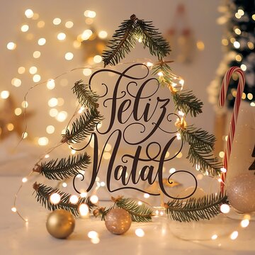 Feliz Natal lettering Portuguese league Feliz Natal Família happy merry  Christmas tree Winter Design for greeting card posters  banner illustration