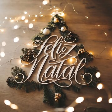 Feliz Natal lettering Portuguese league Feliz Natal Família happy merry  Christmas tree Winter Design for greeting card posters  banner illustration