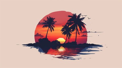 Wall Mural - a tropical island with palm trees and a sunset in the background. the image has a warm and relaxing 