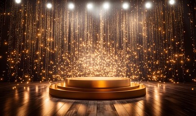 Poster - Award Night Extravaganza, A dynamic award ceremony stage with a luxurious golden podium