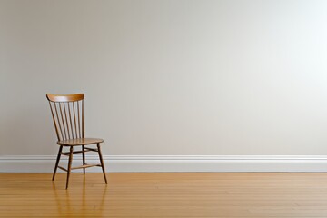 Aufkleber - An empty room features polished wooden floors and a solitary chair leaning against a light-colored wall, creating a sense of calm. Generative AI