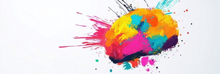Leinwandbilder - Bright colors burst from the brain, symbolizing creativity and artistic expression through vivid paint strokes and splatters. Generative AI