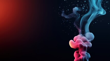 Wall Mural - Red and blue smoke column with sparkles on black background. Modern design visualization