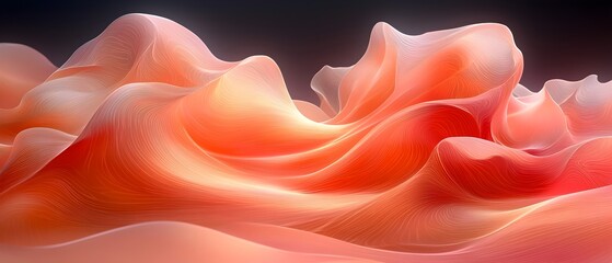 Poster - A mesmerizing abstract composition featuring flowing waves of soft pastel colors, predominantly orange and pink, creating a serene and ethereal atmosphere.