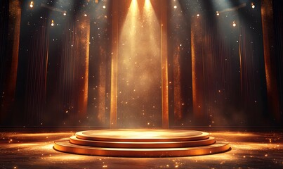 Poster - A detailed illustration of a golden podium under a focused spotlight