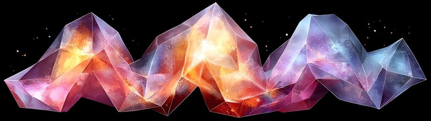 Poster - a stunning abstract representation of a cosmic landscape featuring a series of crystalline shapes in