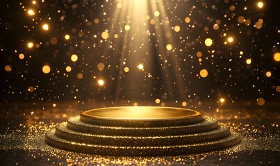 Poster - A detailed illustration of a golden podium under a focused spotlight