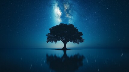 Landscape with milky way galaxy stars night sky.