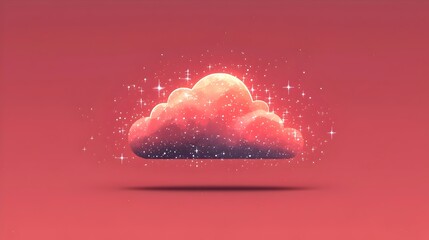 Sticker - A whimsical, sparkling cloud against a pinkish-red background, radiating magic and charm. The cloud is adorned with twinkling stars, creating a dreamy atmosphere.