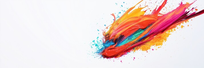 Aufkleber - The vibrant display of paint strokes and splashes symbolizes the fusion of creativity and thought, showing a brain full of colors. Generative AI
