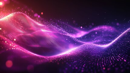 Leinwandbilder - A futuristic wave. Purple light-up neon background. Computer network technology. Digital science concept. Digital technology background.