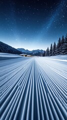 Poster - Pristine snow-covered landscape under a starry night sky, AI