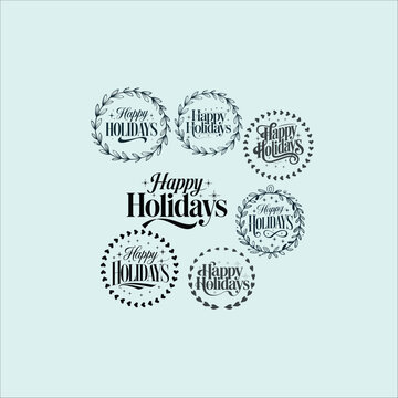 Happy Holidays Festive Script Design with Christmas Trees and Stars
 Elegant Happy Holidays Typography with Seasonal Accents
