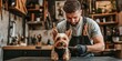 © Stockberry - A dog groomer trimming a small dogâ€™s fur in a clean and organized space, pet-friendly tools and decorations creating a cheerful vibe