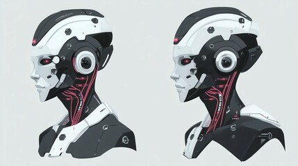 Aufkleber - Angular droid robot and cyborg design for future of people living. Digital data mining and machine learning technology design.