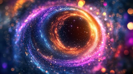 Wall Mural - a neon background with glowing spiral cover. elegant black with halo. sparks particles in space tunn