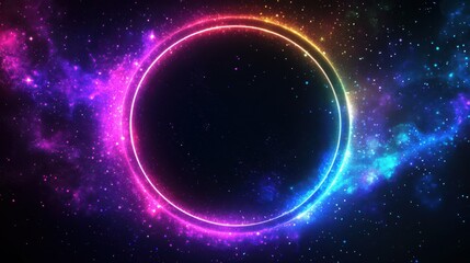 Wall Mural - a neon background with glowing spiral cover. elegant black with halo. sparks particles in space tunn
