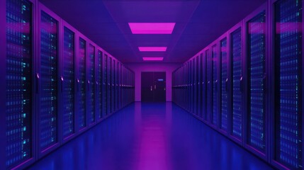 Poster - big data center, cloud storage, server room. conceptual background for the future of technology.