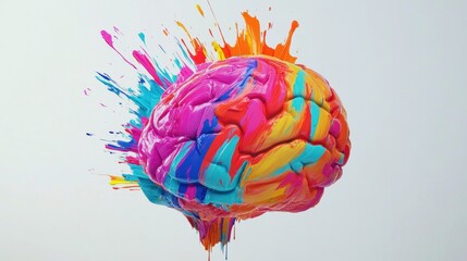 Poster - A brain covered in vivid paint strokes and splashes symbolizes the fusion of art and intellect, capturing the essence of creativity and imagination. Generative AI