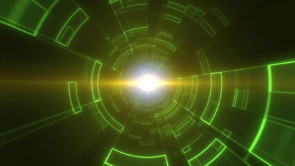 Poster - A futuristic, green digital tunnel with concentric circular patterns and glowing lines technology and data flow background, video in high quality 4k, motion design