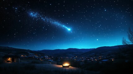 Wall Mural - christmas night. comet star in night starry sky of bethlehem. nativity scene. jesus christ birth. th