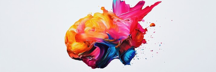 Poster - Bright paint splatters and strokes vividly illustrate a brain, showcasing creativity and artistic expression in a striking visual format. Generative AI