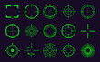 © Angela Ksen - Target aim set. Crosshair target weapon sniper sight for gun or rifle in neon green color. Sniper scope target for shooting game. Vector EPS 10